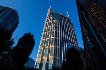 Color photo of the AT&T building in Nashville, TN