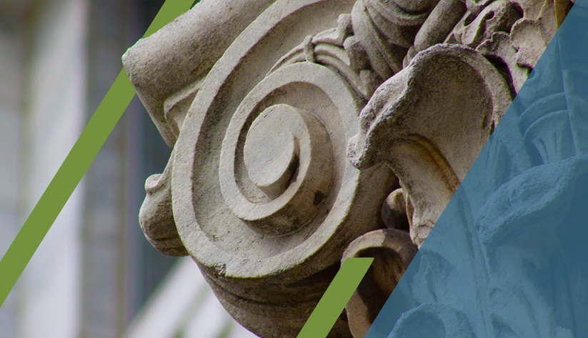 closeup of a column outside the Atlanta Fed with visual details