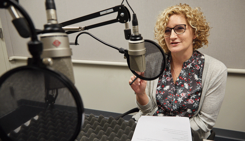 Research Center Director of the Center for Human Capital Studies, Melinda Pitts, at the recording of a podcast episode